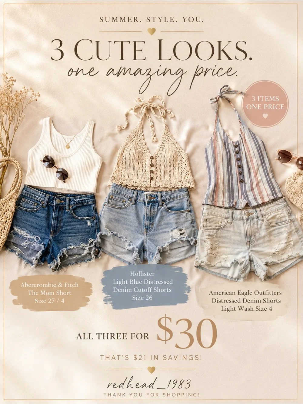 Three Distressed Denim Cutoff Shorts Trio - Light & Medium Blue- DO NOT BUY - Picture 1 of 1